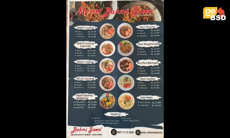 Menu Bakmi Jawa Gunungkidul - GoBSD